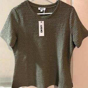 DKNY Green Textured Short Sleeve Top